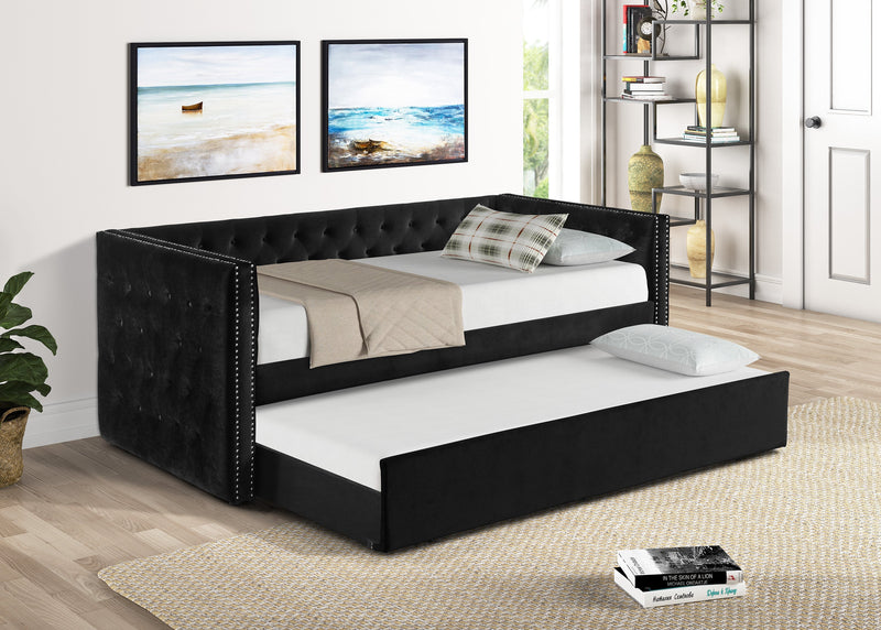 Trina Black Velvet Twin Daybed - Gate FurnitureDaybed