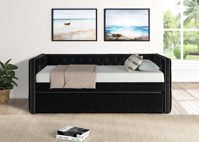 Trina Black Velvet Twin Daybed - Gate FurnitureDaybed