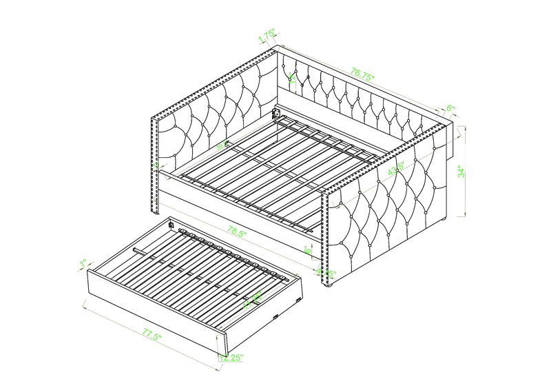 Trina Black Velvet Twin Daybed - Gate FurnitureDaybed