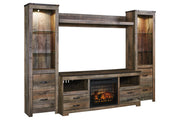 Trinell Brown 4 - Piece Entertainment Center with Electric Fireplace - Gate FurnitureEntertainment Center