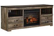 Trinell Brown 63" TV Stand with Electric Fireplace - Gate FurnitureTV Stand