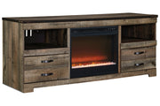 Trinell Brown 63" TV Stand with Electric Fireplace - Gate FurnitureTV Stand