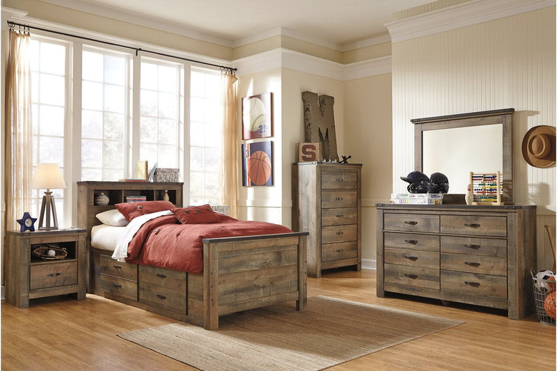 Trinell Brown Twin Bookcase Bed with 2 Storage Drawers - Gate FurnitureTwin Bed