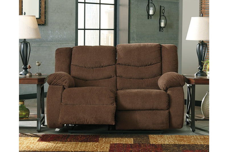 Tulen Chocolate Reclining Loveseat - Gate FurnitureLoveseat