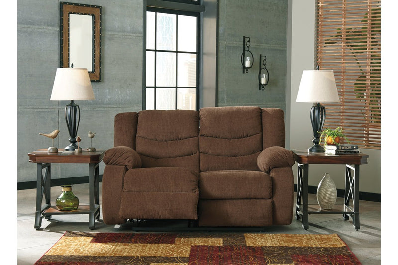 Tulen Chocolate Reclining Loveseat - Gate FurnitureLoveseat