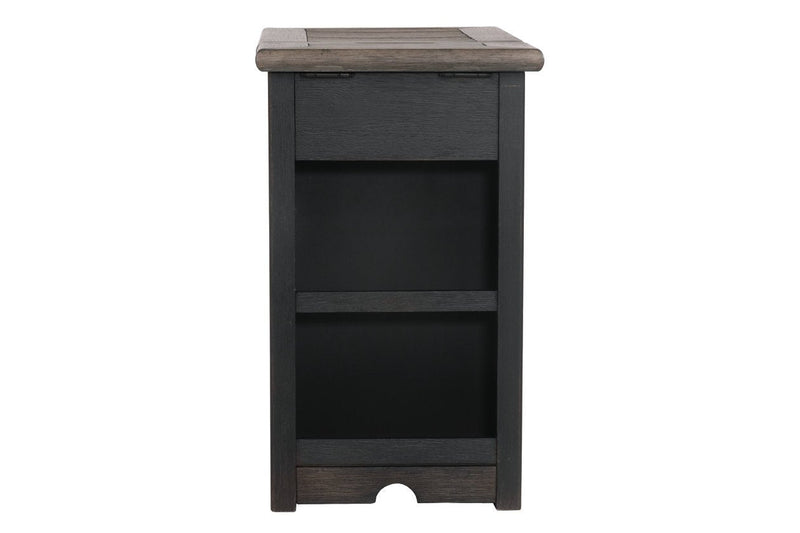 Tyler Creek Grayish Brown/Black Chairside End Table with USB Ports & Outlets - Gate FurnitureEnd Table Chair Side