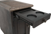 Tyler Creek Grayish Brown/Black Chairside End Table with USB Ports & Outlets - Gate FurnitureEnd Table Chair Side