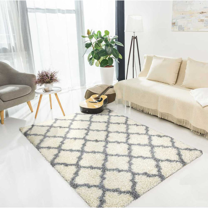 Ultimate Shag Collection Contemporary Trellis Design Area Rugs - Ivory - 5'X7' - SHG2272-5X7 - Gate Furniture