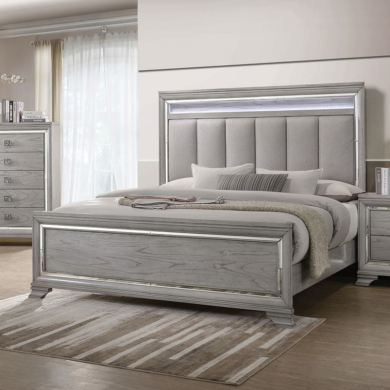 Vail Gray LED King Panel Bed - Gate FurnitureKing Bed