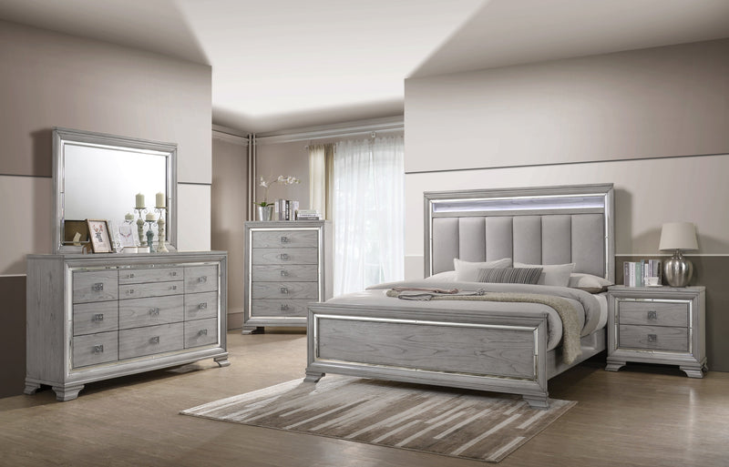 Vail Gray LED Upholstered Panel Bedroom Set - Gate FurnitureBedroom Set