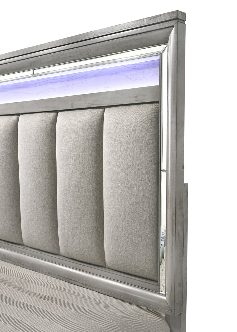 Vail Gray LED Upholstered Panel Bedroom Set - Gate FurnitureBedroom Set