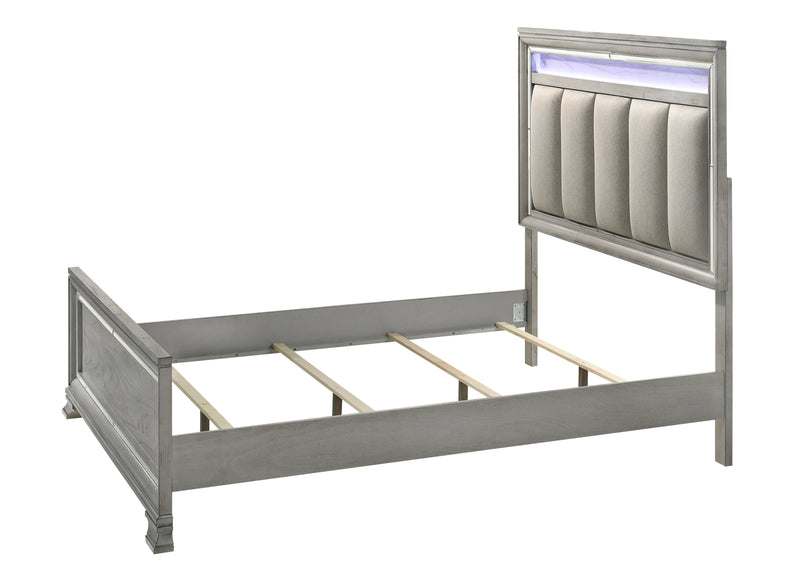 Vail Gray Queen LED Upholstered Panel Bed - Gate FurnitureQueen Bed