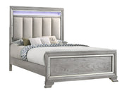 Vail Gray Queen LED Upholstered Panel Bed - Gate FurnitureQueen Bed