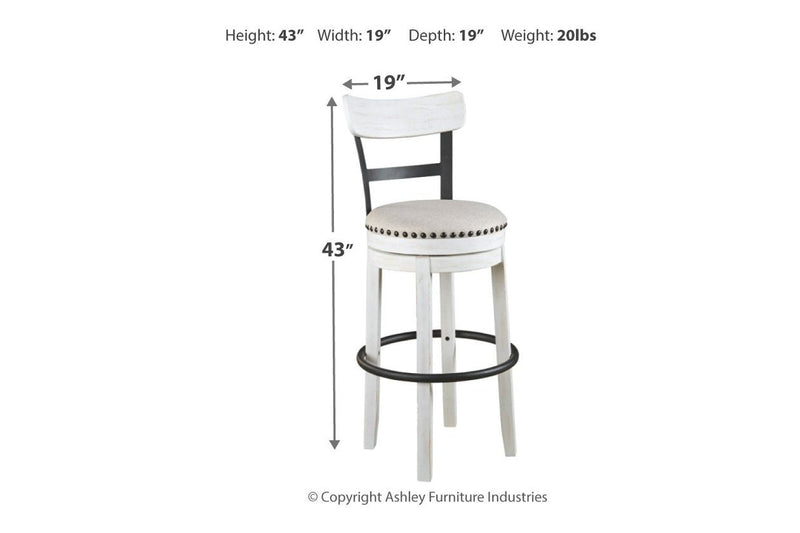 Valebeck White Bar Height Bar Stool - Gate FurnitureBarstool
