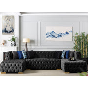 Valencia 126 in. W 3 - Piece Soft Touch Velvet U - Shaped Sectional in Black - Gate FurnitureSectional