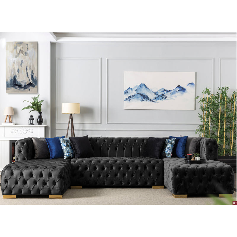 Valencia 126 in. W 3 - Piece Soft Touch Velvet U - Shaped Sectional in Black - Gate FurnitureSectional