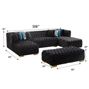 Valencia 126 in. W 3 - Piece Soft Touch Velvet U - Shaped Sectional in Black - Gate FurnitureSectional