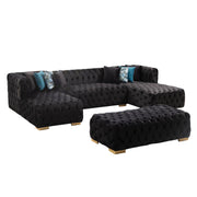 Valencia 126 in. W 3 - Piece Soft Touch Velvet U - Shaped Sectional in Black - Gate FurnitureSectional