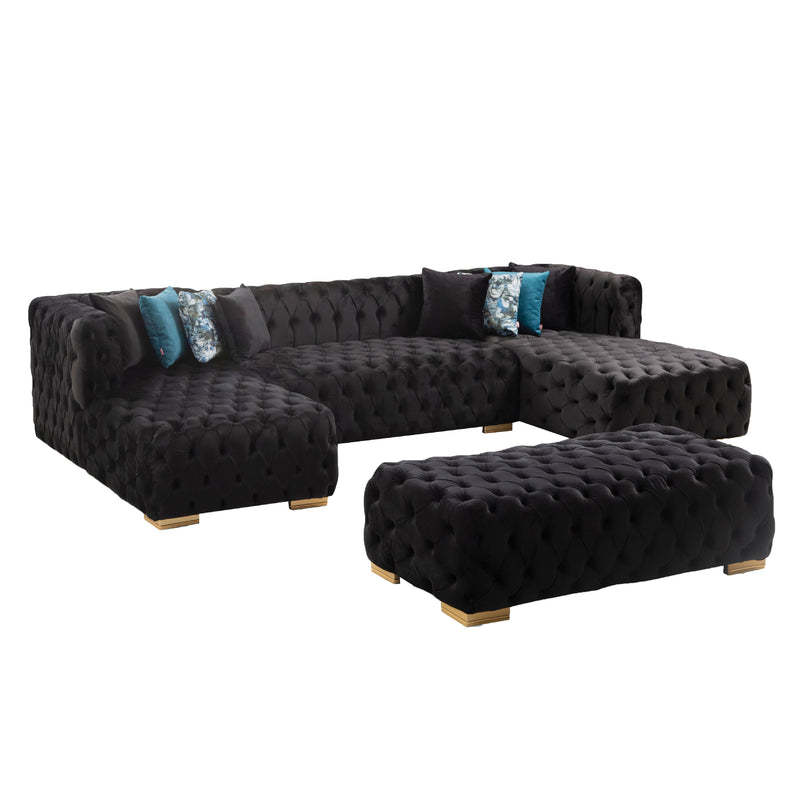 Valencia 126 in. W 3 - Piece Soft Touch Velvet U - Shaped Sectional in Black - Gate FurnitureSectional