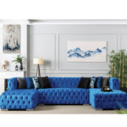 Valencia 126 in. W 3 - Piece Soft Touch Velvet U - Shaped Sectional in Blue - Gate FurnitureSectional