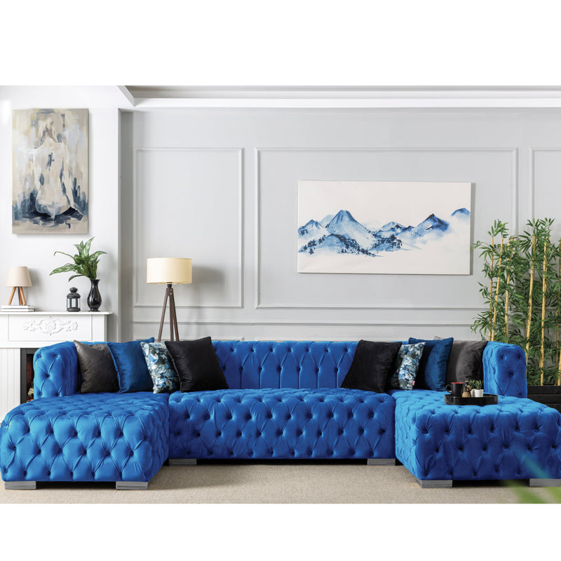 Valencia 126 in. W 3 - Piece Soft Touch Velvet U - Shaped Sectional in Blue - Gate FurnitureSectional