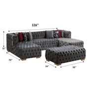 Valencia 126 in. W 3 - Piece Soft Touch Velvet U - Shaped Sectional in Gray - Gate FurnitureSectional