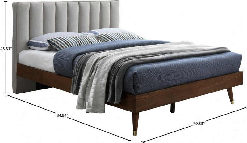 Vance Mid - Century Modern Linen Textured King Bed (3 Boxes) Beige - Gate FurnitureKing Bed