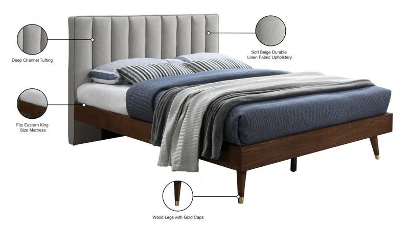 Vance Mid - Century Modern Linen Textured King Bed (3 Boxes) Beige - Gate FurnitureKing Bed