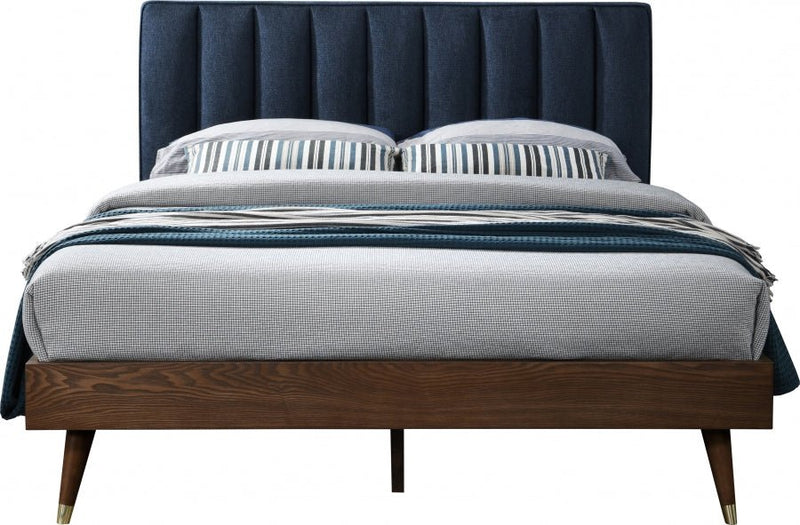Vance Mid - Century Modern Linen Textured King Bed (3 Boxes) Blue - Gate FurnitureKing Bed