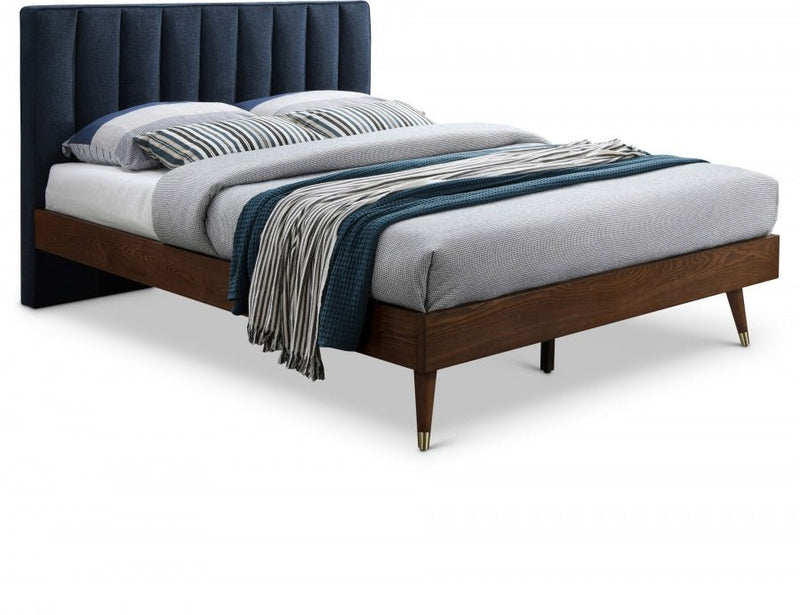 Vance Mid - Century Modern Linen Textured King Bed (3 Boxes) Blue - Gate FurnitureKing Bed