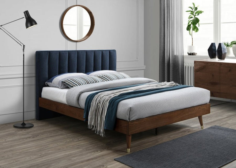 Vance Mid - Century Modern Linen Textured King Bed (3 Boxes) Blue - Gate FurnitureKing Bed
