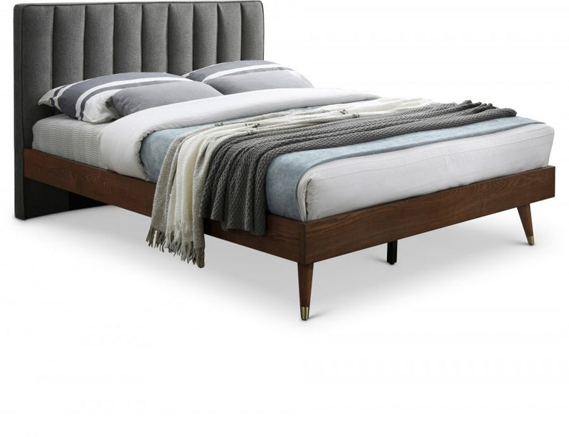 Vance Mid - Century Modern Linen Textured King Bed (3 Boxes) Grey - Gate FurnitureKing Bed