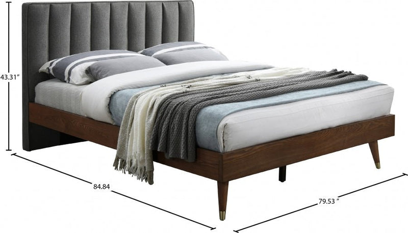 Vance Mid - Century Modern Linen Textured King Bed (3 Boxes) Grey - Gate FurnitureKing Bed