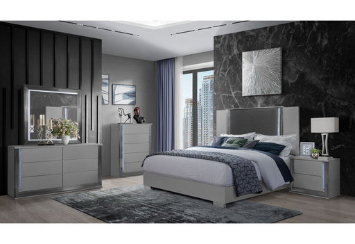 Ylime Smooth Silver Queen Bed Group With Vanity Set - YLIME-SMOOTH SILVER-QBG W/ VANITY SET - Gate Furniture