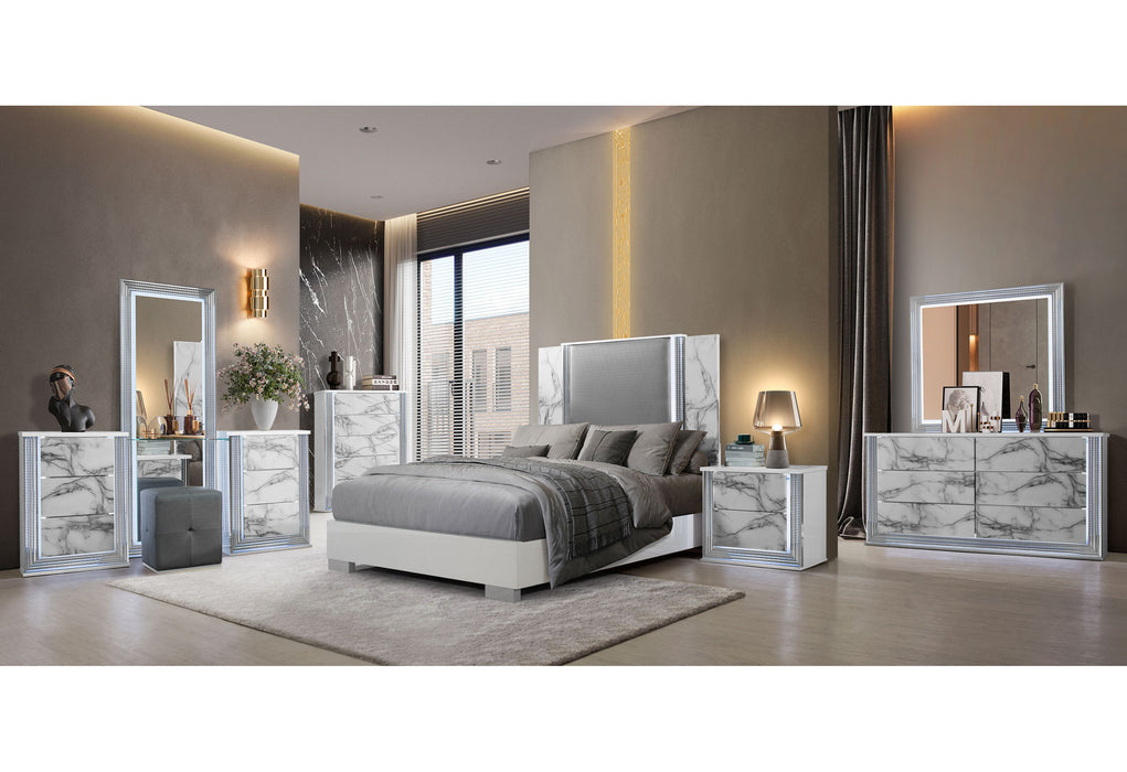 Ylime White Marble Queen Bed Group With Vanity Set - YLIME-WHITE MARBLE-QBG W/ VANITY SET - Gate Furniture