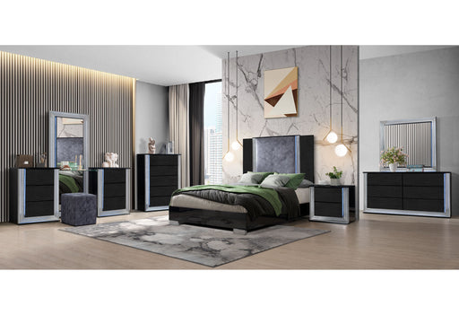 Ylime Wavy Black Queen Bed Group With Vanity Set - YLIME-WAVY BLACK-QBG W/ VANITY SET - Gate Furniture
