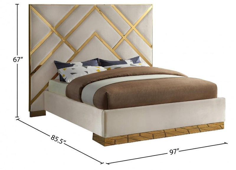 Vector Velvet King Bed Cream - Gate FurnitureKing Bed