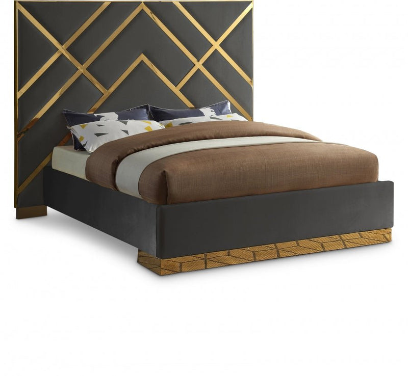 Vector Velvet King Bed Grey - Gate FurnitureKing Bed