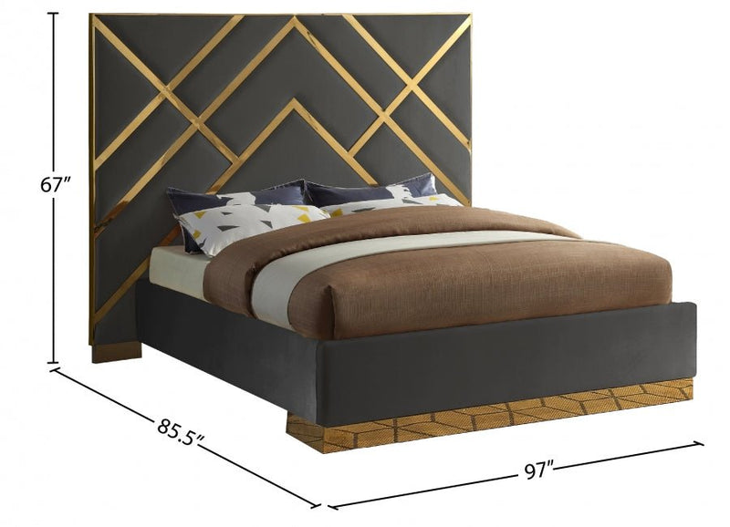 Vector Velvet King Bed Grey - Gate FurnitureKing Bed