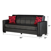 Vermont 84 in. Convertible Sleeper Sofa in Black Faux Leather with Storage - Gate FurnitureSleeper Sofa