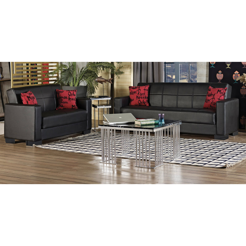 Vermont 84 in. Convertible Sleeper Sofa in Black Faux Leather with Storage - Gate FurnitureSleeper Sofa