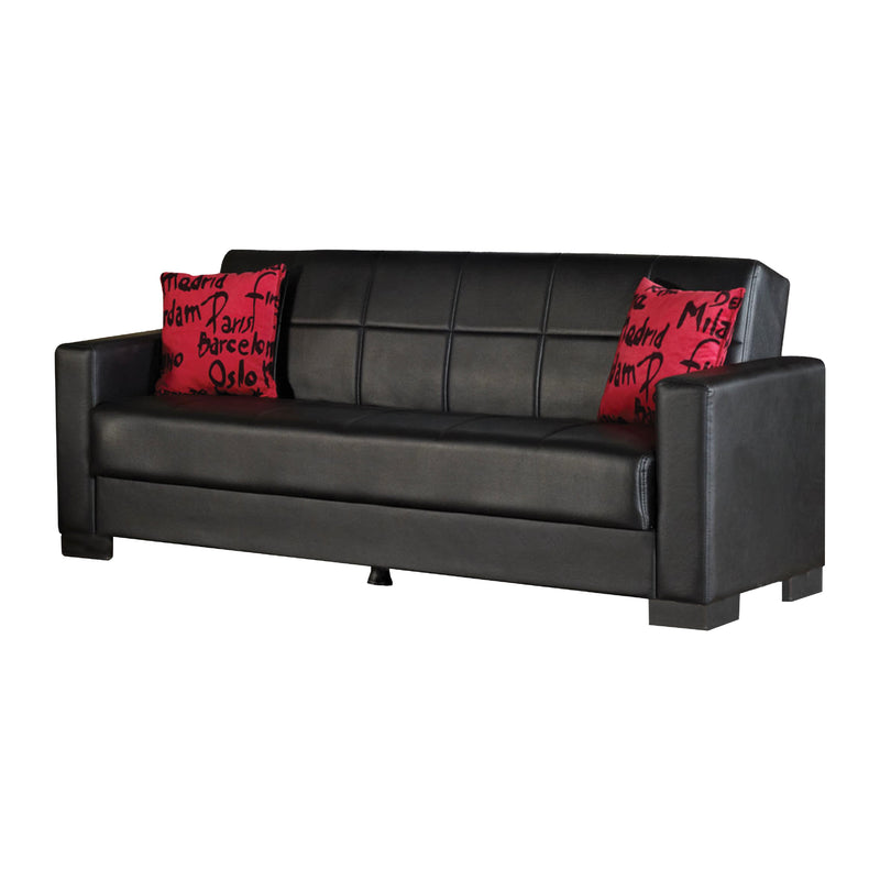 Vermont 84 in. Convertible Sleeper Sofa in Black Faux Leather with Storage - Gate FurnitureSleeper Sofa