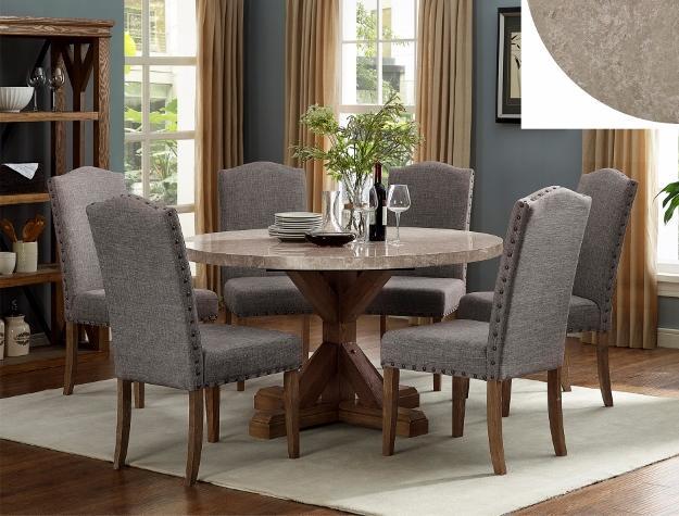 Vesper Brown-Gray Real Marble Round Dining Set - Gate Furniture