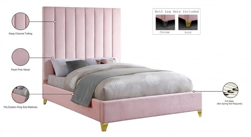Via Velvet King Bed Pink - Gate FurnitureKing Bed