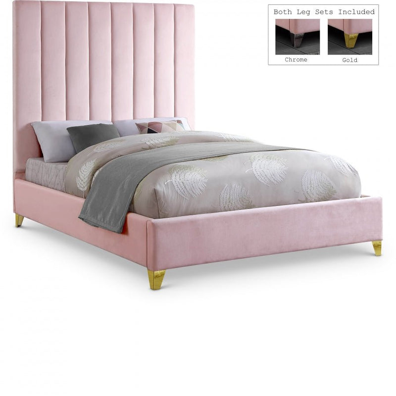 Via Velvet King Bed Pink - Gate FurnitureKing Bed