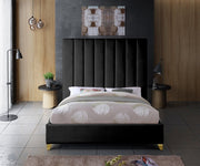 Via Velvet Queen Bed Black - Gate FurnitureQueen Bed