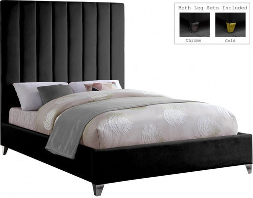Via Velvet Queen Bed Black - Gate FurnitureQueen Bed