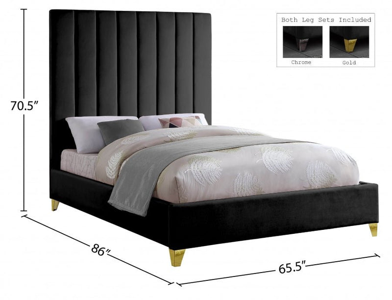 Via Velvet Queen Bed Black - Gate FurnitureQueen Bed