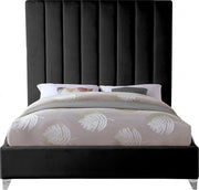 Via Velvet Queen Bed Black - Gate FurnitureQueen Bed