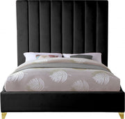 Via Velvet Queen Bed Black - Gate FurnitureQueen Bed